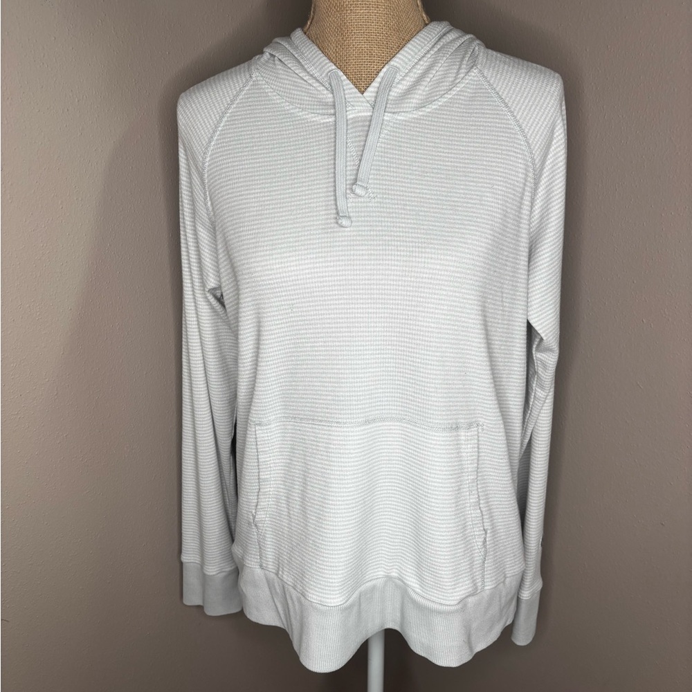 Kuhl Stria Pullover Lightweight Hoody Long Sleeve Gray White Stripe Size Large